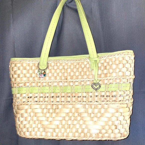 Brighton Bags Vintage Brighton Woven Straw Tote Bag With Lime